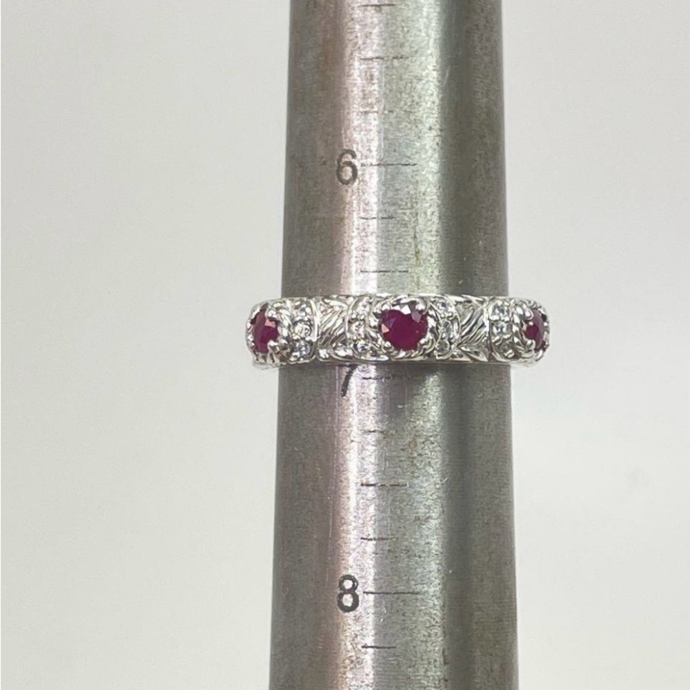 Judith Ripka 925 Sterling Silver 3 Stone Ruby Stacking Ring - Picture 14 of 14